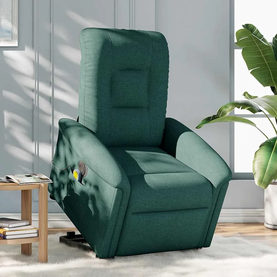 Fauteuil inclinable de massage électrique Vert foncé Tissu - 3