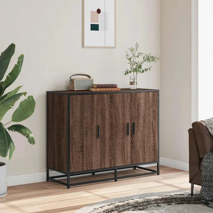 Buffet chêne marron 94x35x76 cm bois d'ingénierie - 3