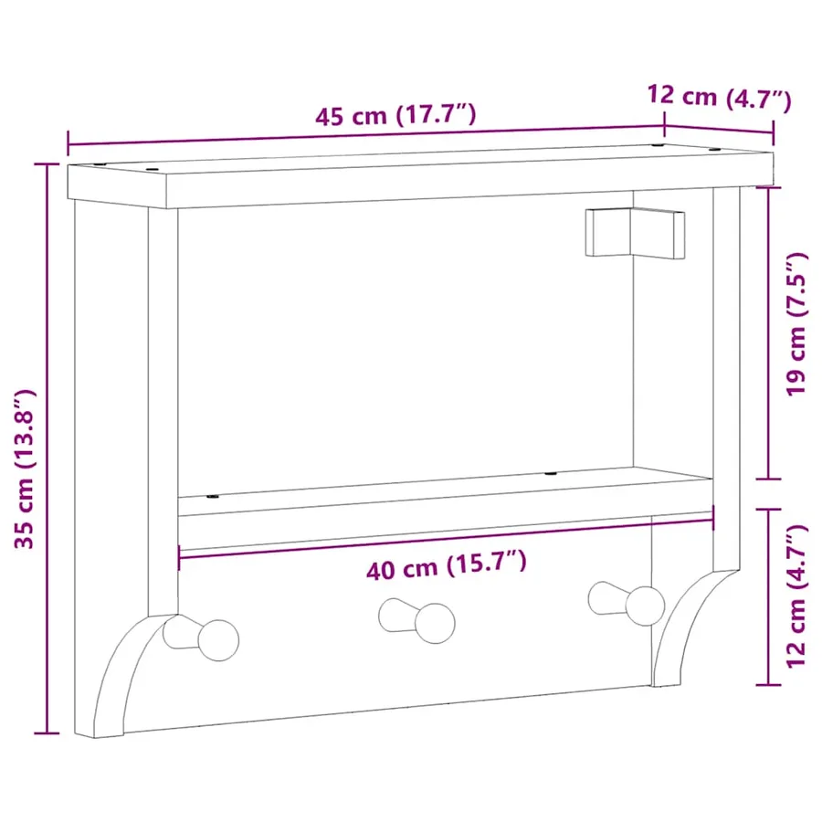 Porte-manteau mural SANDNES 45x12x35 cm bois massif pin - 10