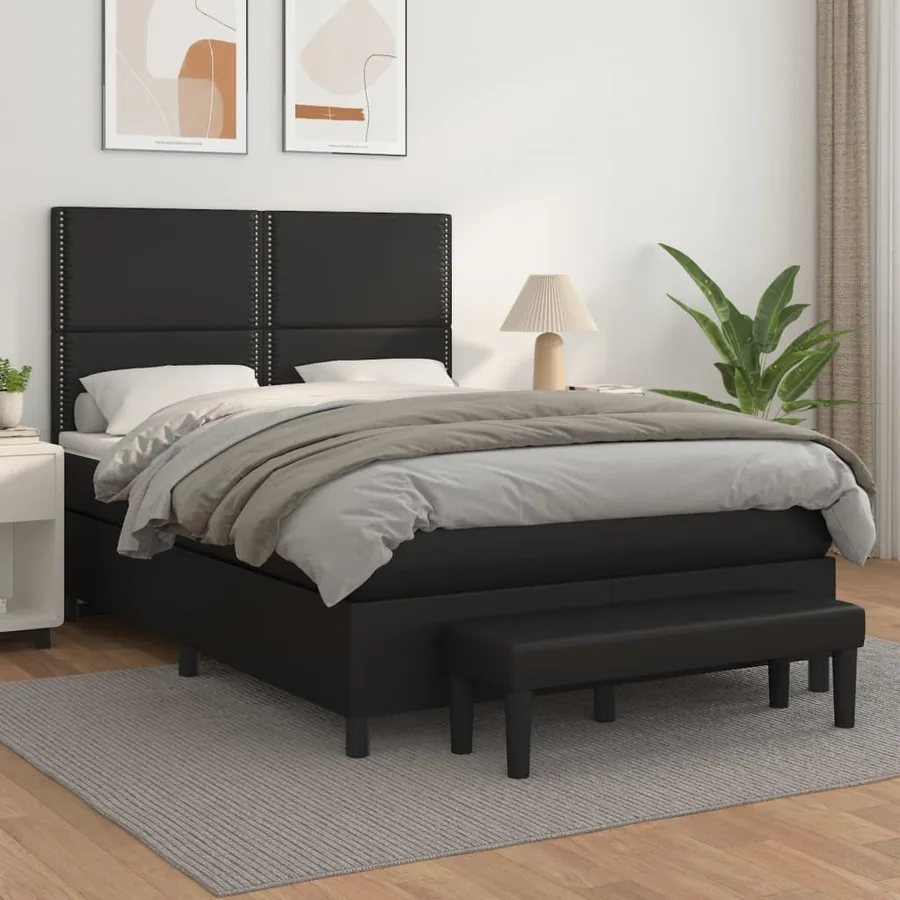 Sommier à lattes de lit avec matelas Noir 140x200 cm Similicuir
