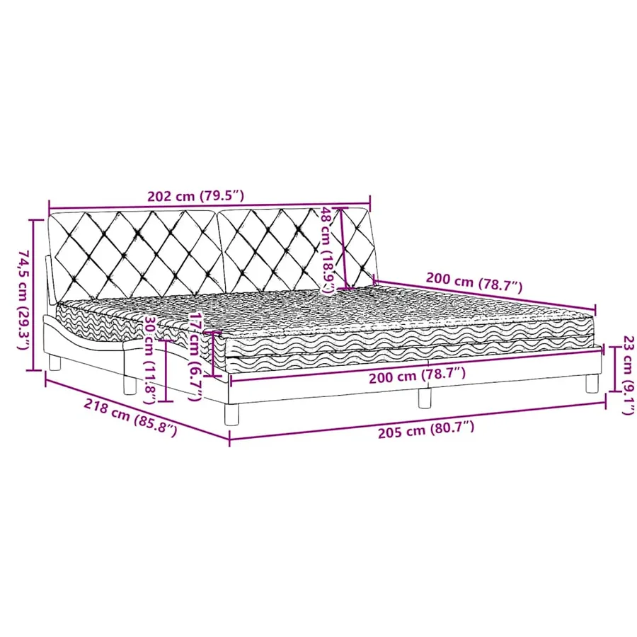 Lit avec matelas gris foncé 200x200 cm tissu - 14