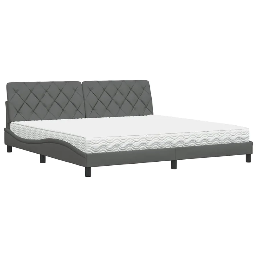 Lit avec matelas gris foncé 200x200 cm tissu - 2