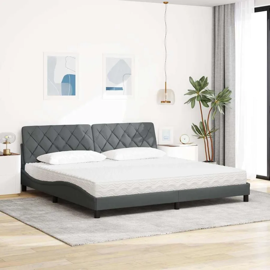 Lit avec matelas gris foncé 200x200 cm tissu - 3