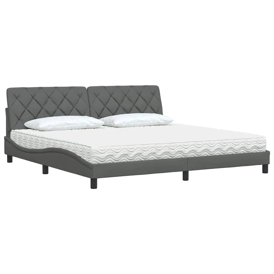 Lit avec matelas gris foncé 200x200 cm tissu - 4