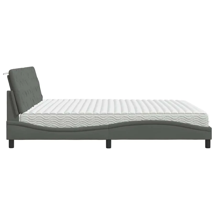 Lit avec matelas gris foncé 200x200 cm tissu - 6