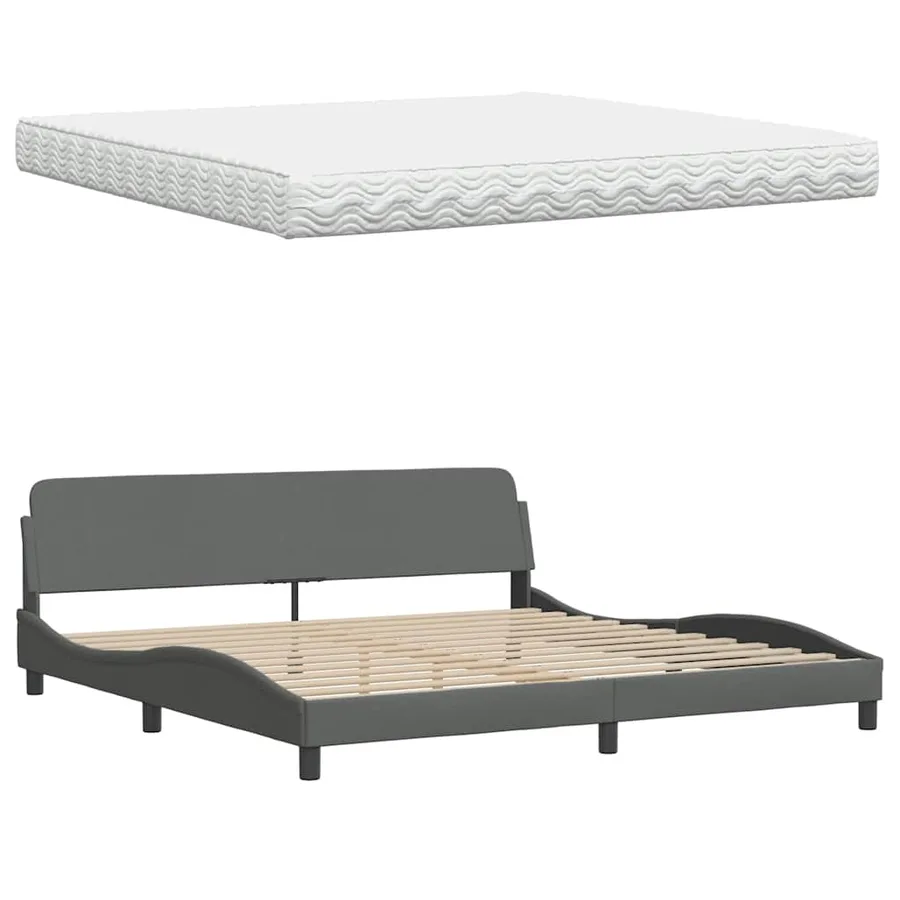 Lit avec matelas gris foncé 200x200 cm tissu - 8