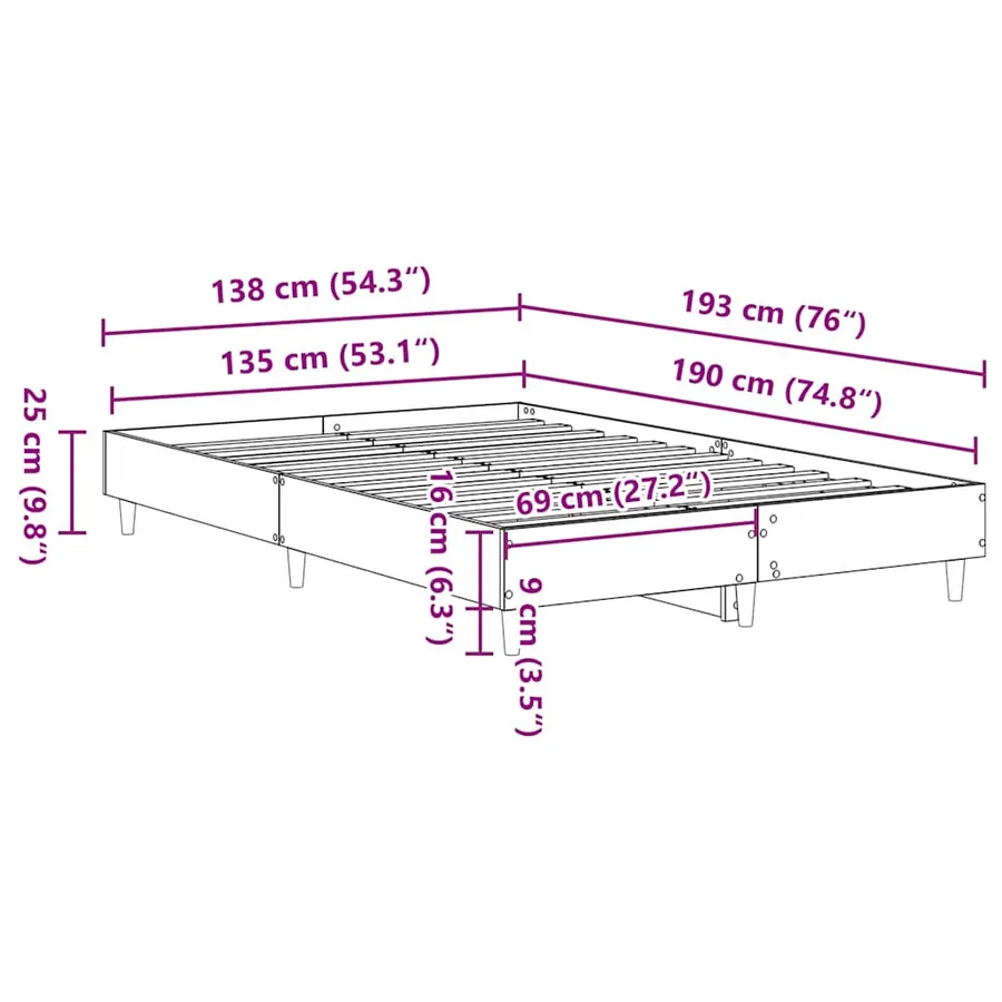 Cadre de lit sans matelas sonoma gris 135x190 cm - 10