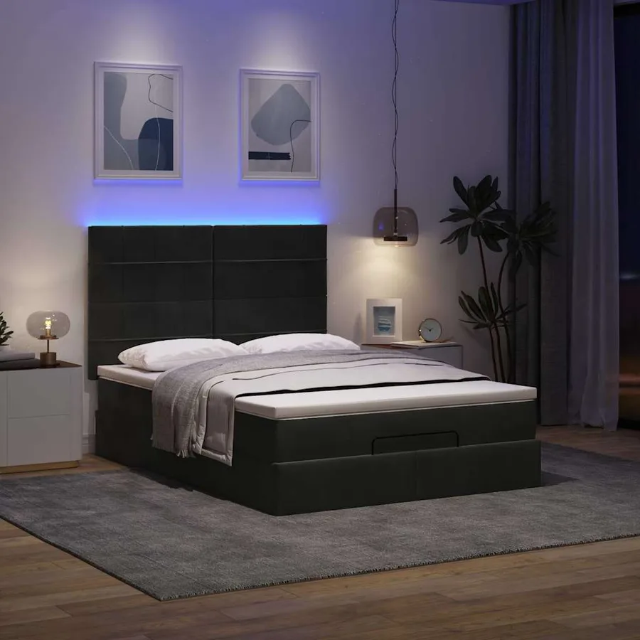 Cadre de lit ottoman avec matelas noir 140x200 cm velours - 3