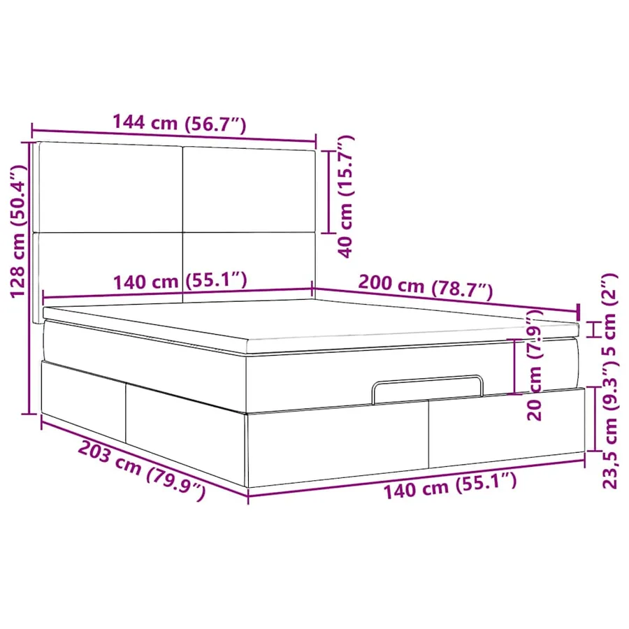 Cadre de lit ottoman avec matelas noir 140x200 cm velours - 18