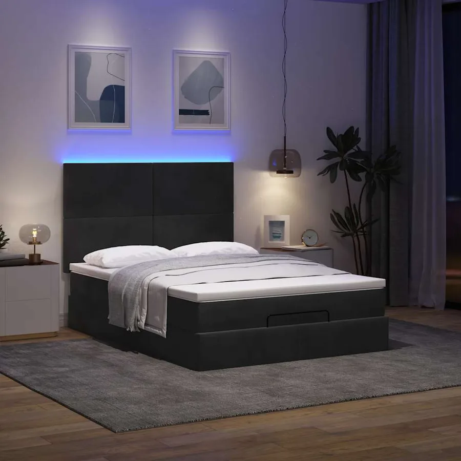 Cadre de lit ottoman avec matelas noir 140x200 cm velours - 3