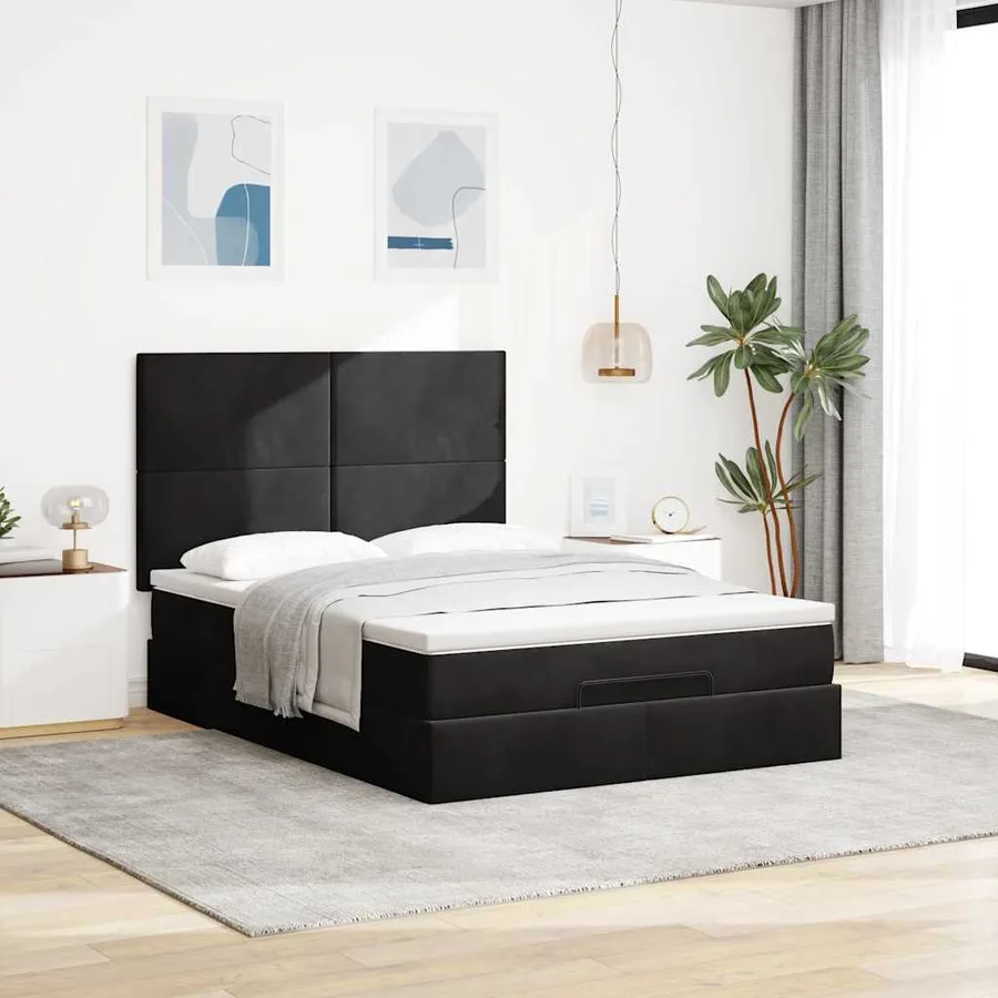 Cadre de lit ottoman avec matelas noir 140x200 cm velours - 4