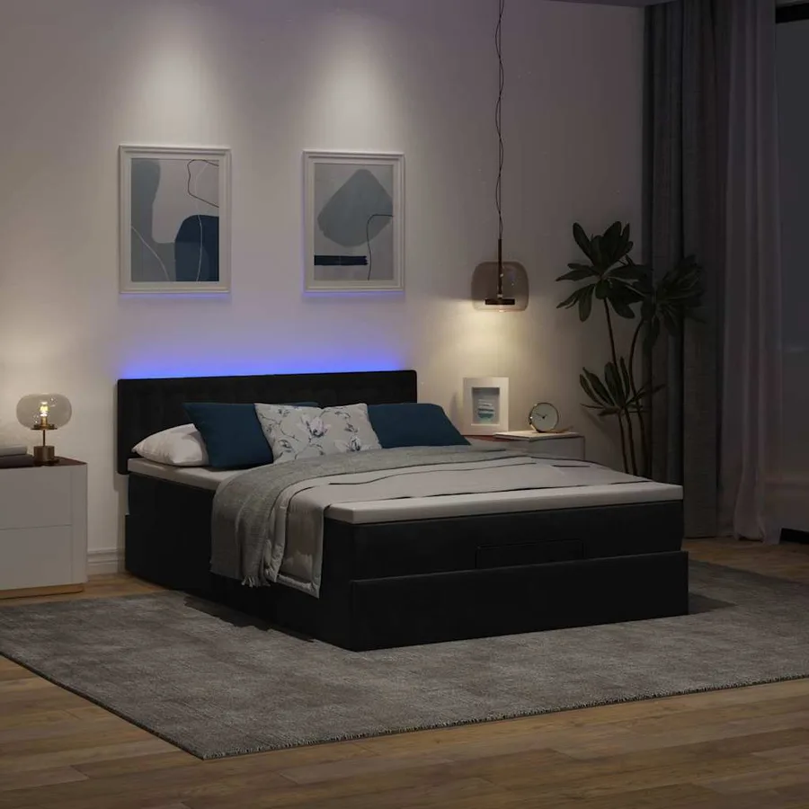 Cadre de lit ottoman avec matelas noir 140x200 cm velours - 3