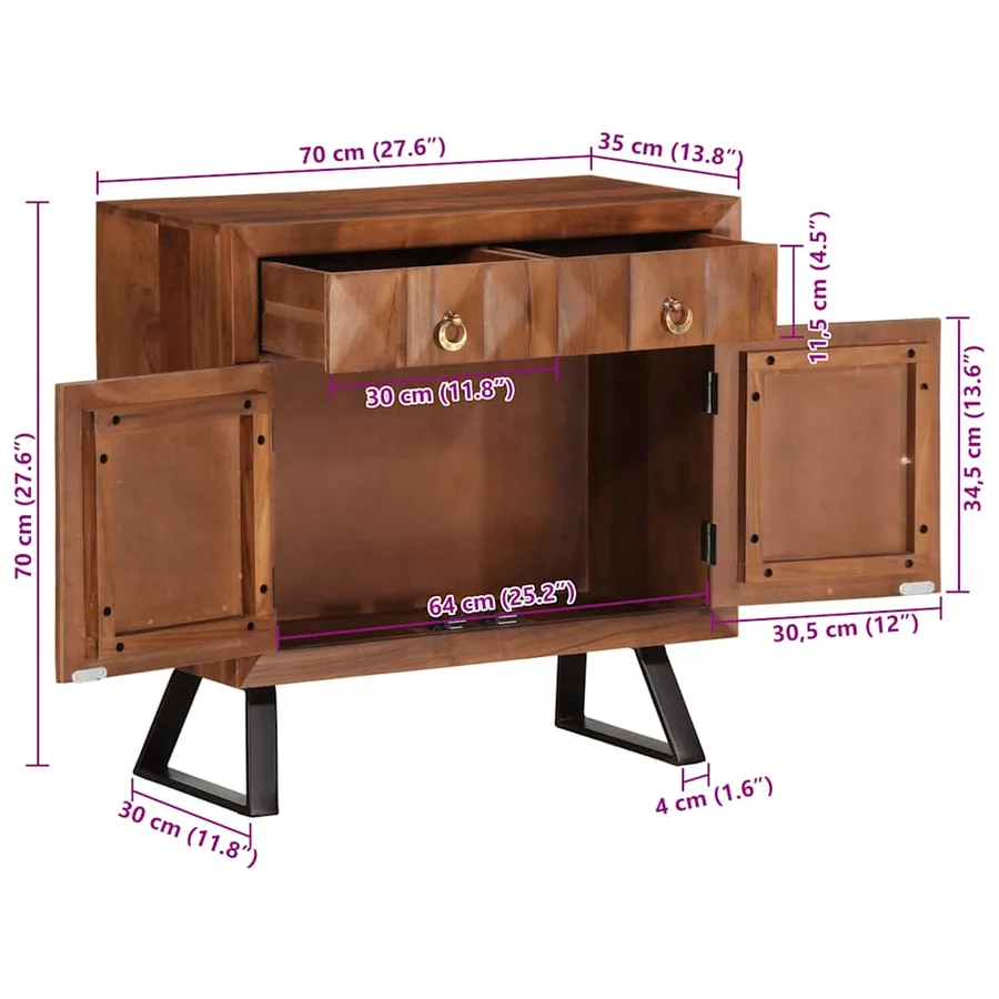 Armoire à tiroirs marron miel 70x35x70 cm bois massif d'acacia - 11