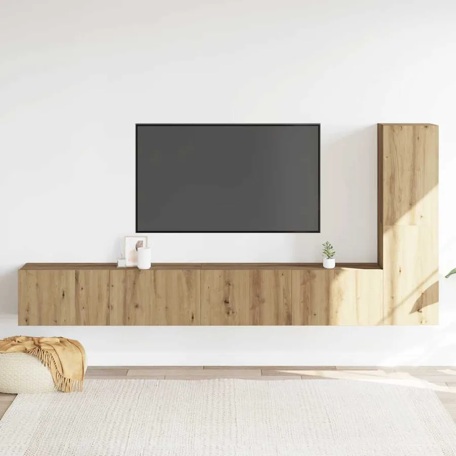 Meubles TV muraux 3 pcs chêne artisanal bois d'ingénierie - 3