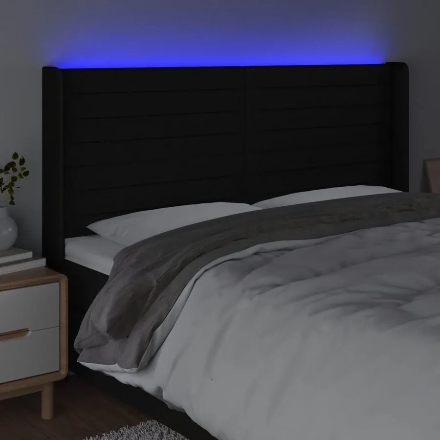 Tête de lit à LED Noir 163x16x118/128 cm Tissu - 4