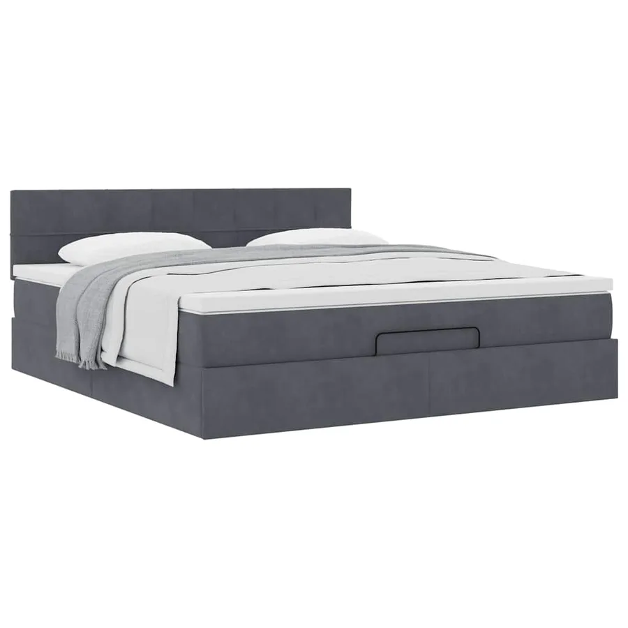 Cadre de lit ottoman avec matelas gris foncé 160x200 cm velours - 4