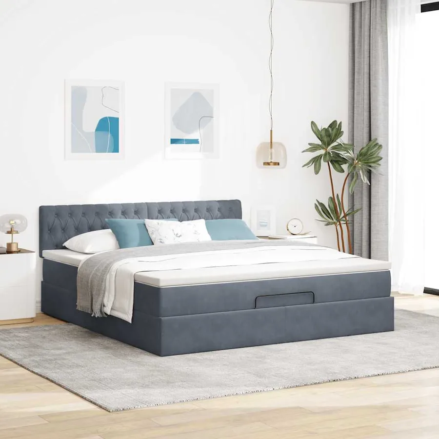 Cadre de lit ottoman avec matelas gris foncé 160x200 cm velours - 4