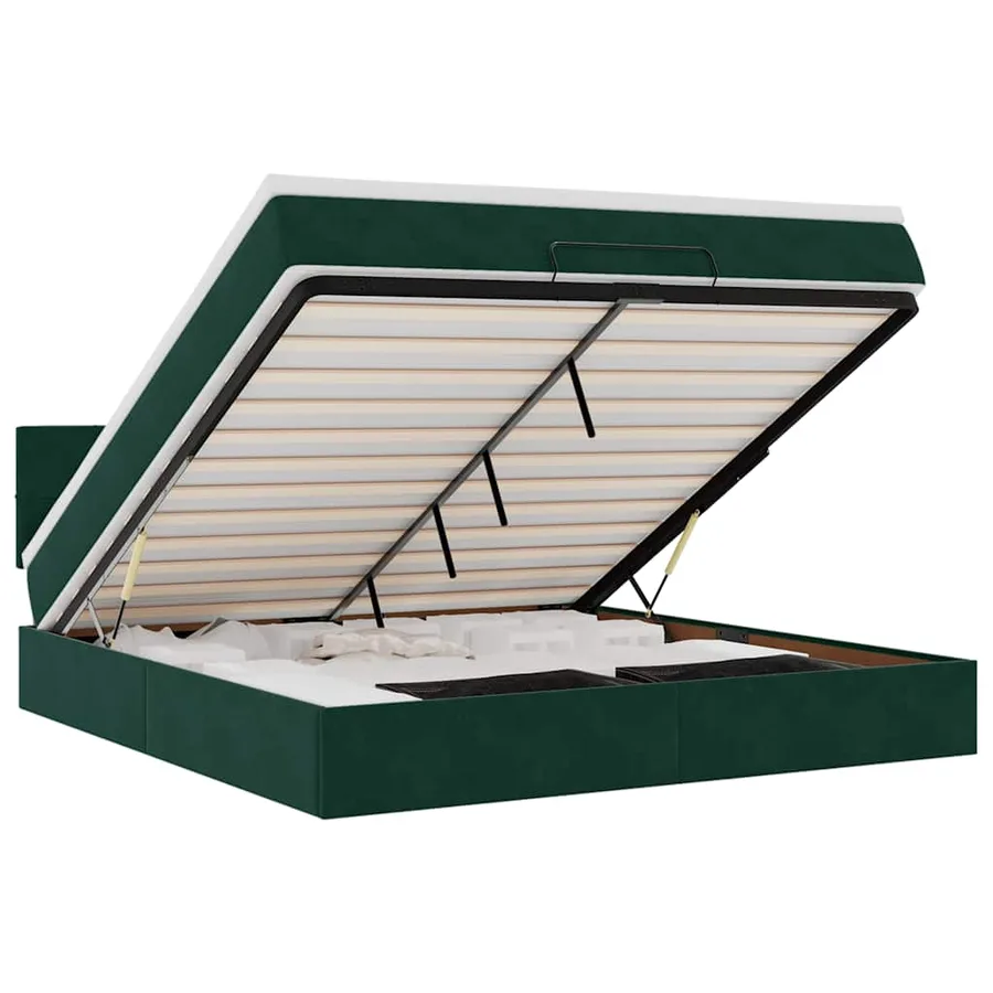Cadre de lit ottoman avec matelas vert foncé 160x200 cm velours - 2
