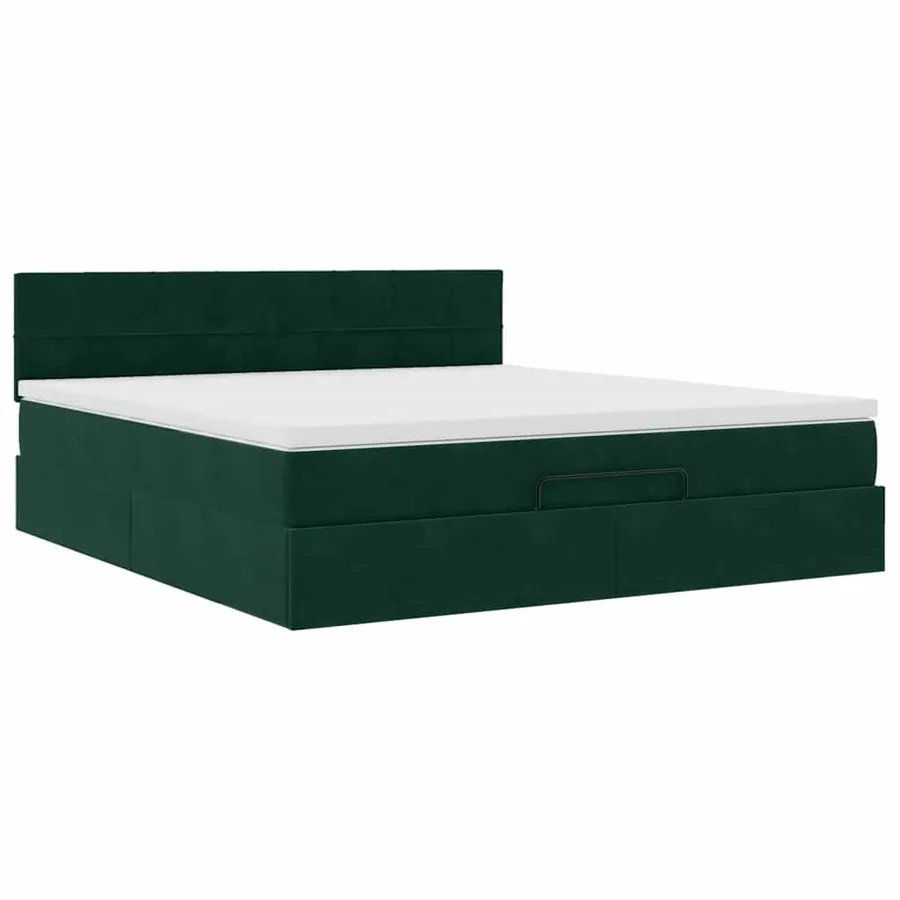 Cadre de lit ottoman avec matelas vert foncé 160x200 cm velours - 5