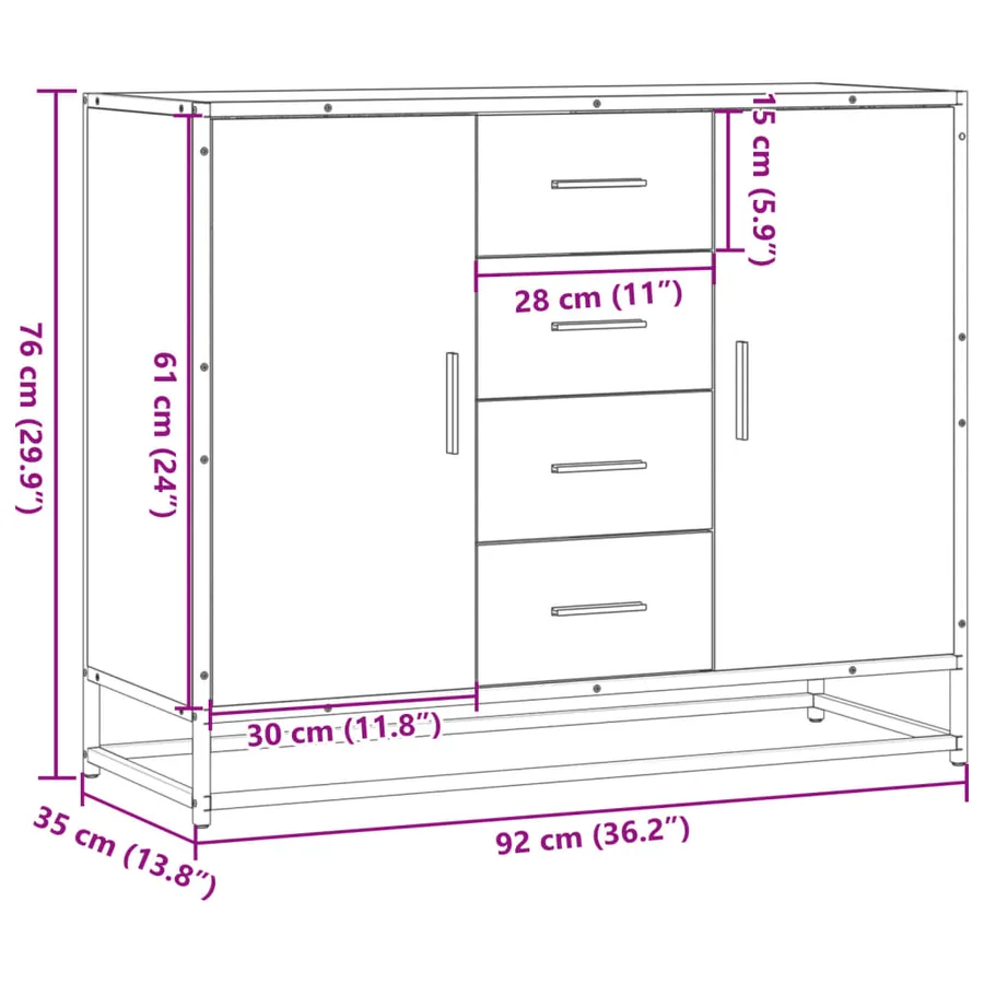 Buffet noir 92x35x76 cm bois d’ingénierie - 10