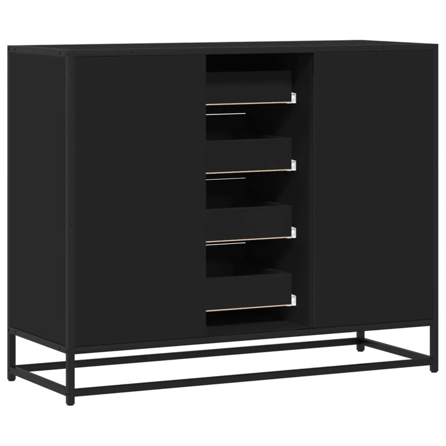 Buffet noir 92x35x76 cm bois d’ingénierie - 6