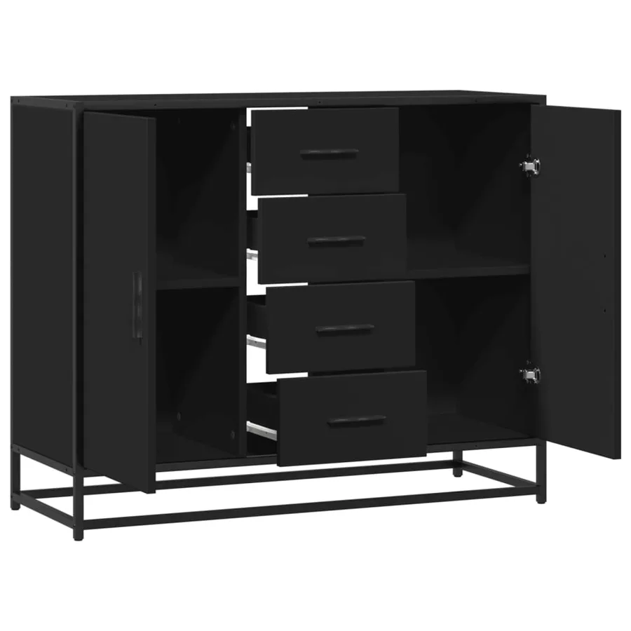 Buffet noir 92x35x76 cm bois d’ingénierie - 7