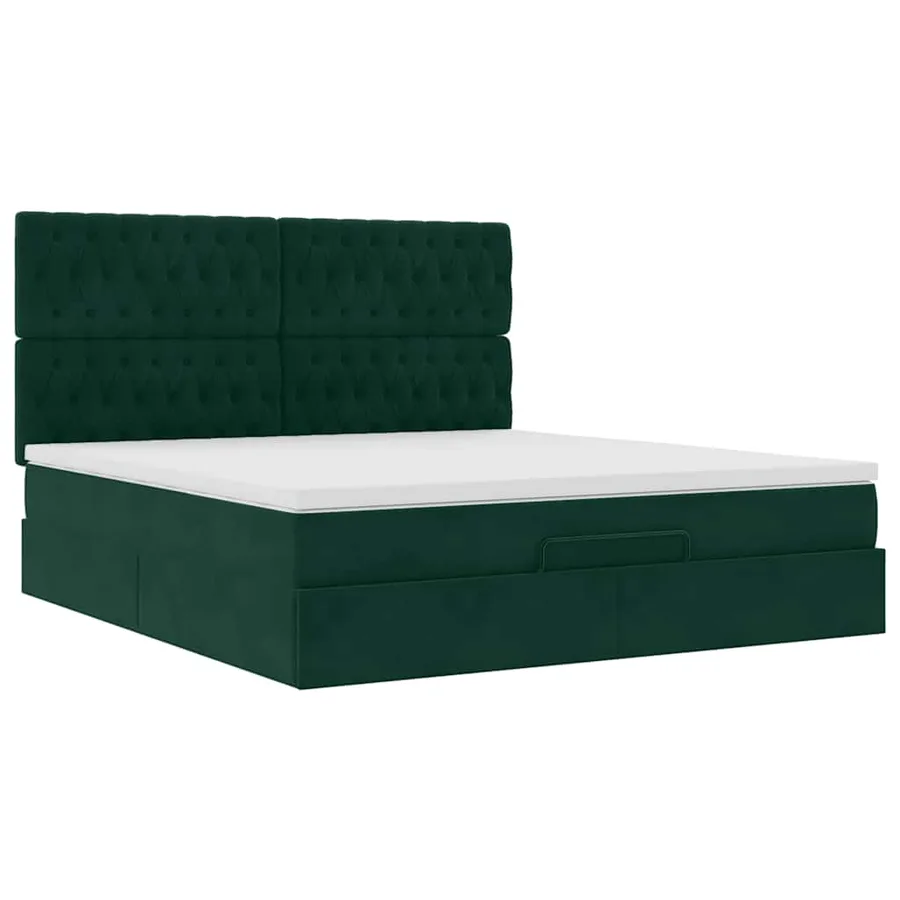 Cadre de lit ottoman avec matelas vert foncé 160x200 cm velours - 6