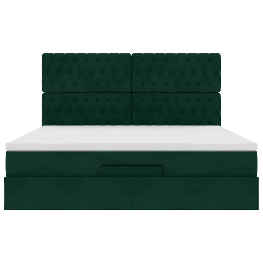 Cadre de lit ottoman avec matelas vert foncé 160x200 cm velours - 7