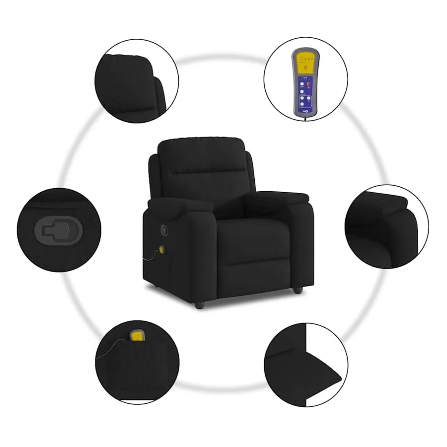 Fauteuil de massage inclinable Noir Tissu - 8