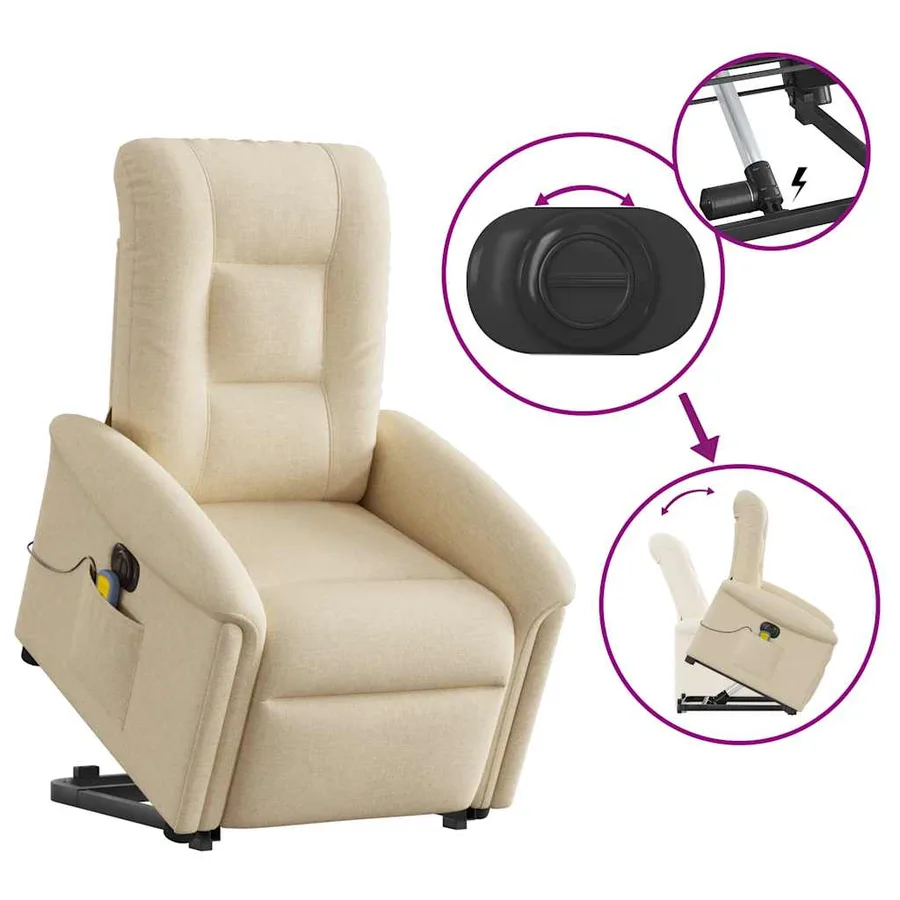 Fauteuil inclinable de massage électrique Crème Tissu - 9