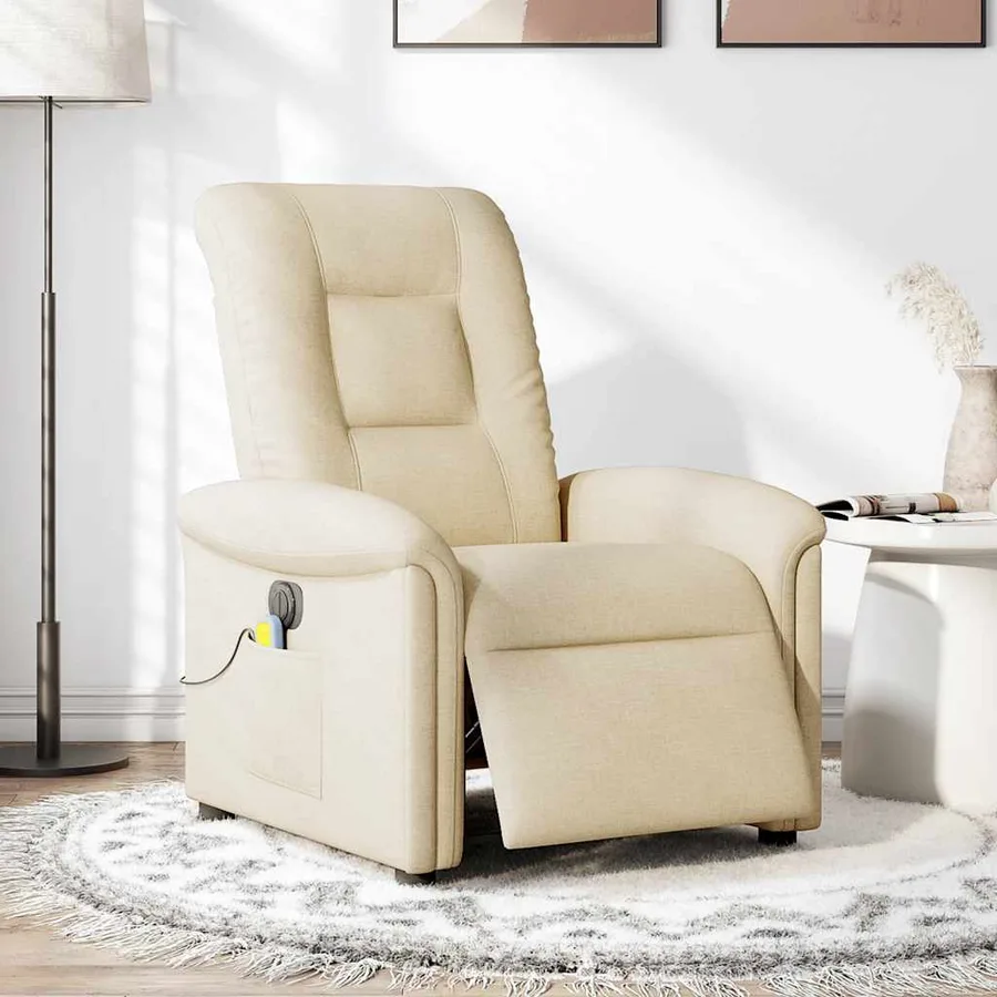 Fauteuil inclinable de massage électrique crème tissu - 2