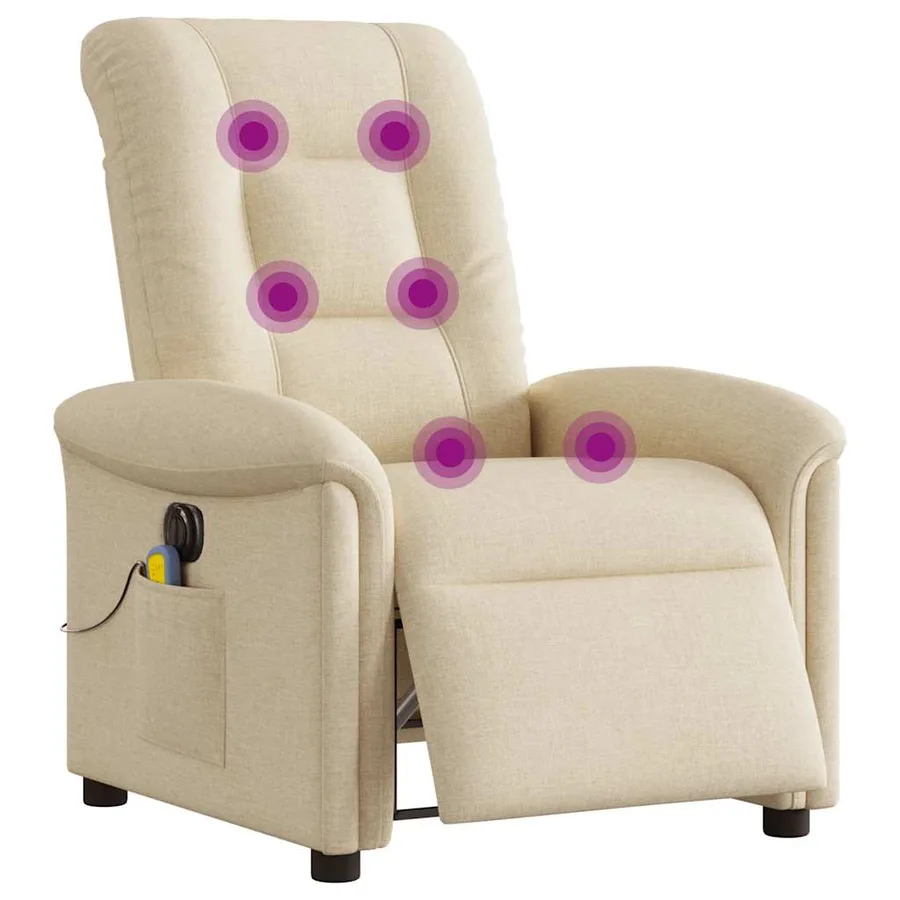 Fauteuil inclinable de massage électrique crème tissu - 3