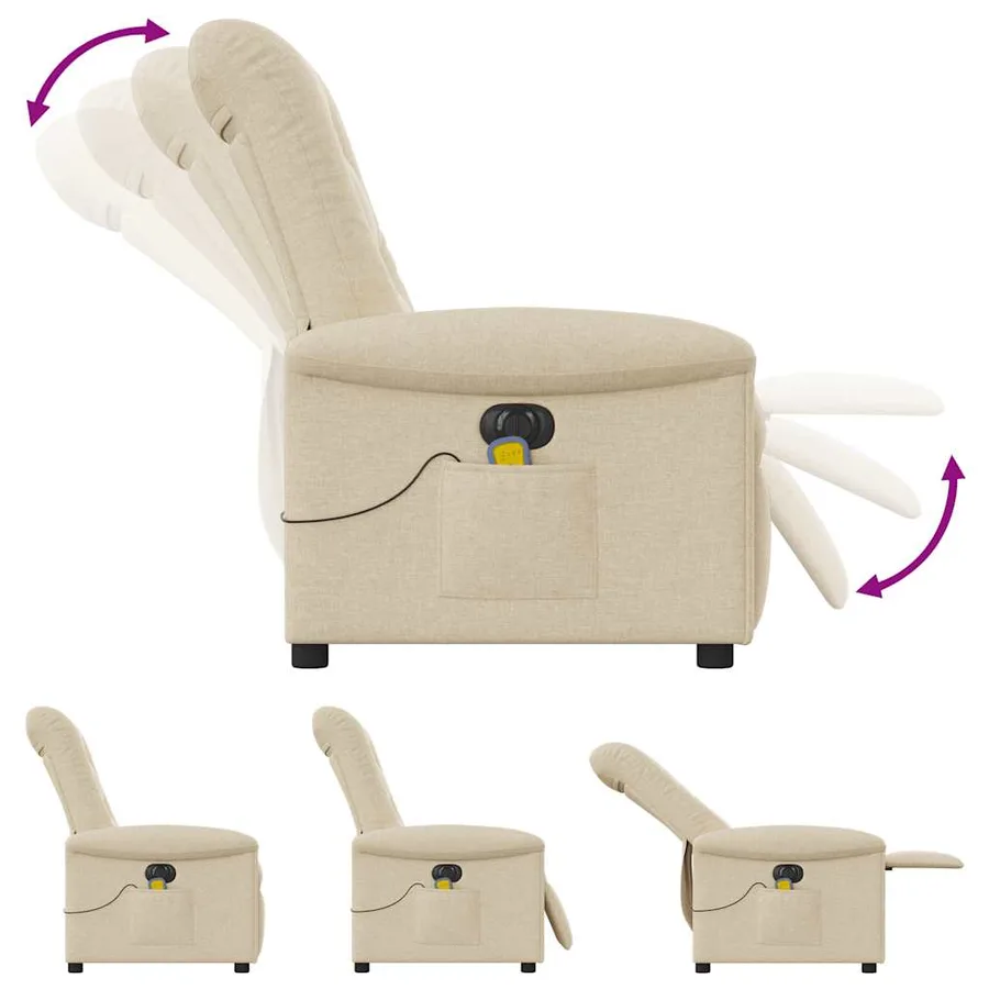 Fauteuil inclinable de massage électrique crème tissu - 8