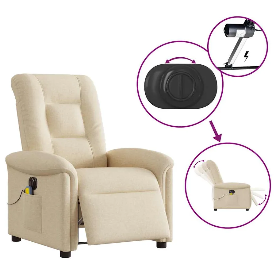 Fauteuil inclinable de massage électrique crème tissu - 9