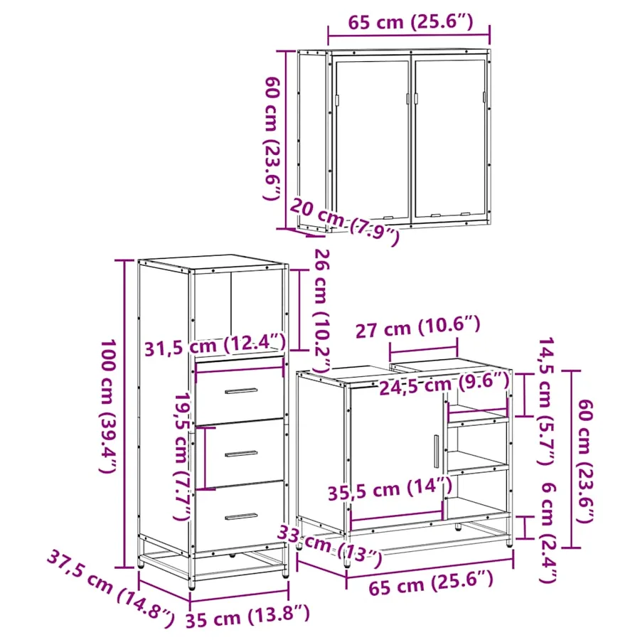Ensemble de meubles de salle de bain 3 pcs Sonoma gris - 11