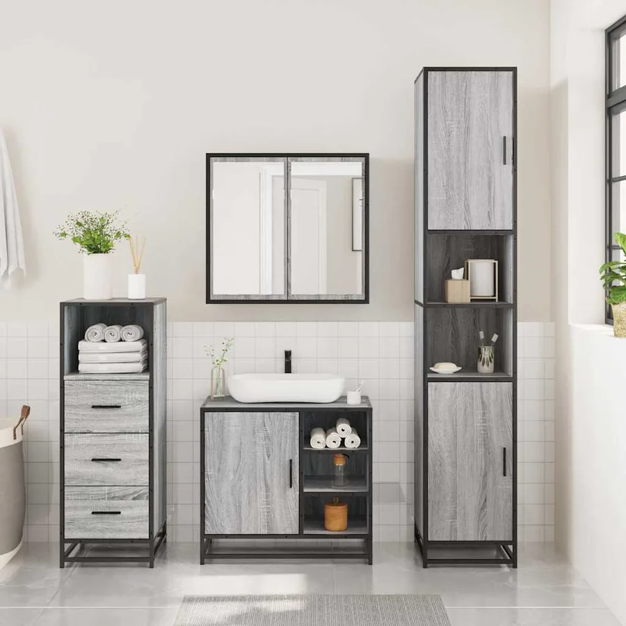 Ensemble de meubles de salle de bain 3 pcs Sonoma gris - 3