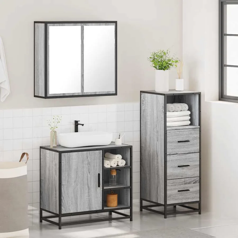Ensemble de meubles de salle de bain 3 pcs Sonoma gris - 4