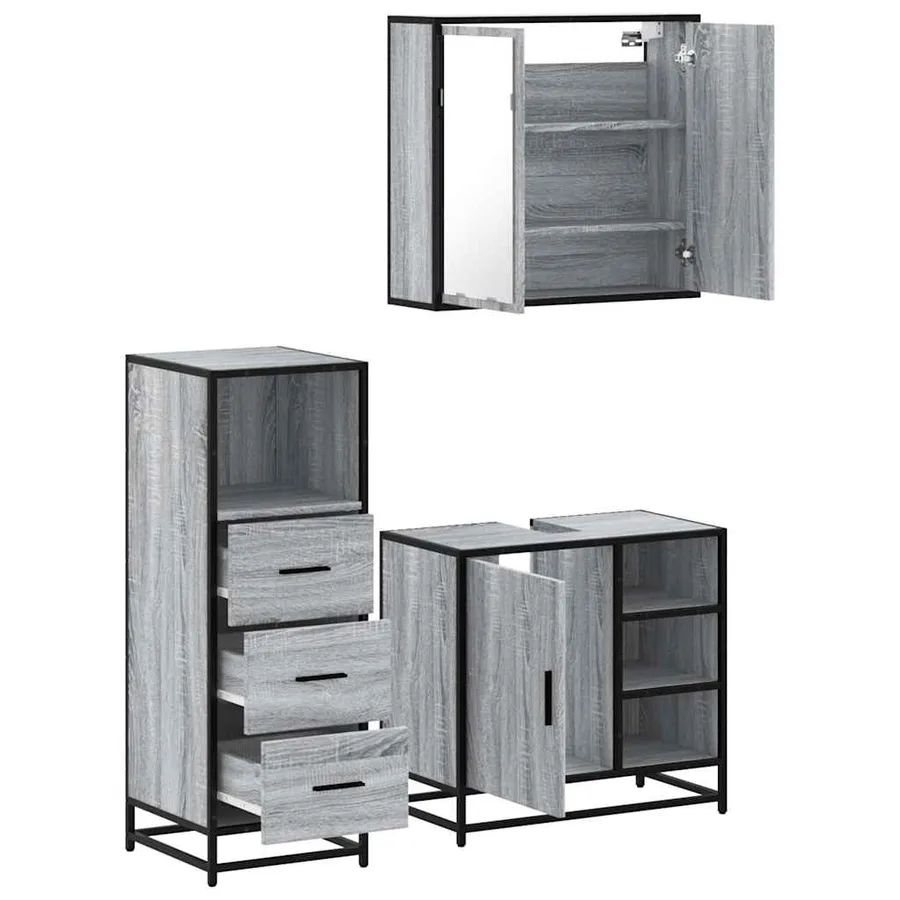 Ensemble de meubles de salle de bain 3 pcs Sonoma gris - 6