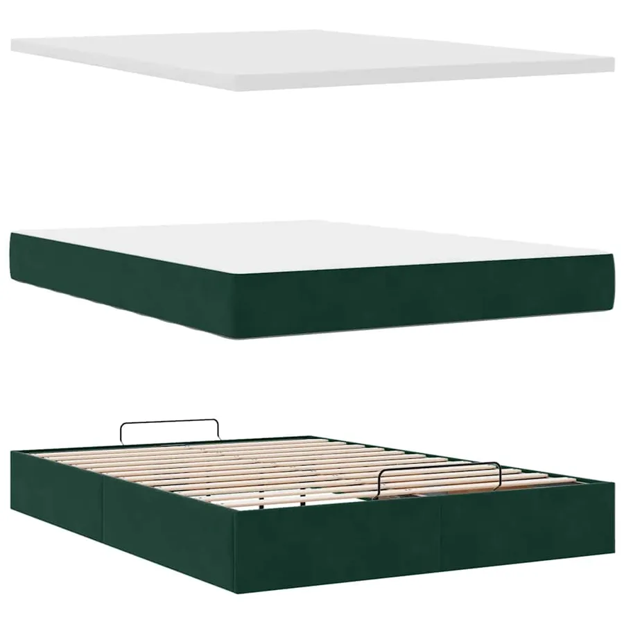 Cadre de lit ottoman avec matelas vert foncé 140x200 cm velours - 10