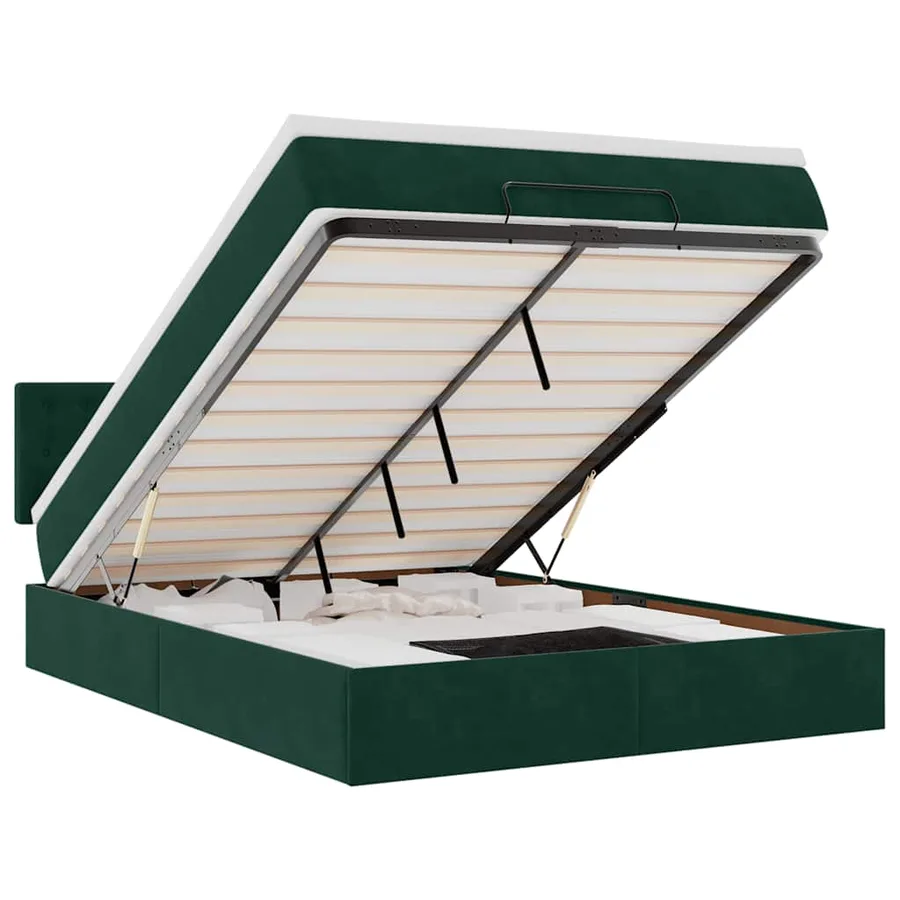 Cadre de lit ottoman avec matelas vert foncé 140x200 cm velours - 2