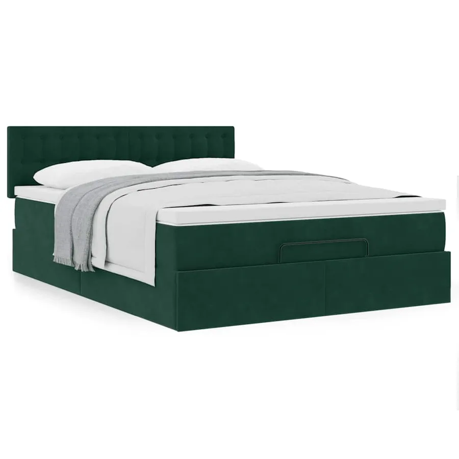 Cadre de lit ottoman avec matelas vert foncé 140x200 cm velours - 4
