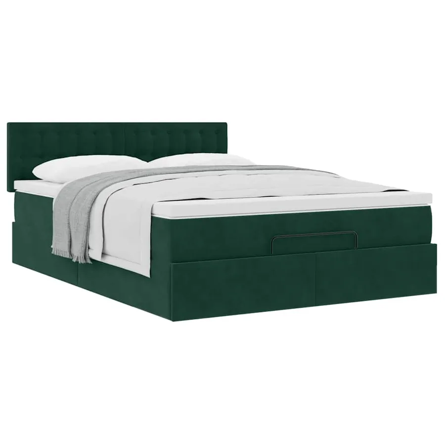 Cadre de lit ottoman avec matelas vert foncé 140x200 cm velours - 5