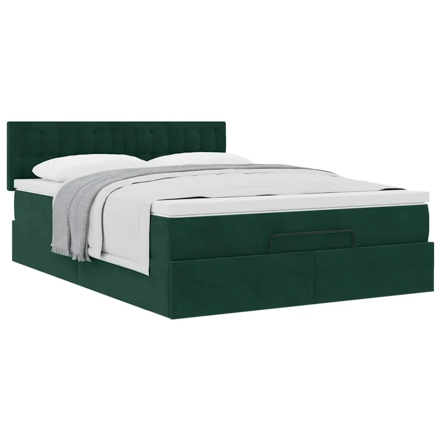 Cadre de lit ottoman avec matelas vert foncé 140x200 cm velours - 8