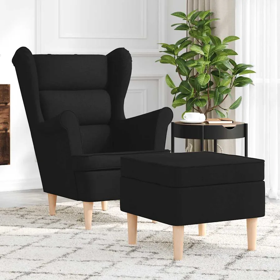 Fauteuil avec repose-pied Noir Tissu