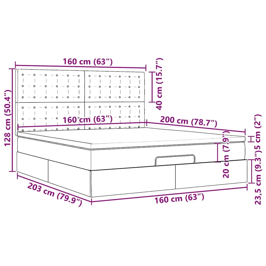 Cadre de lit ottoman et matelas gris clair 160x200cm velours - 18
