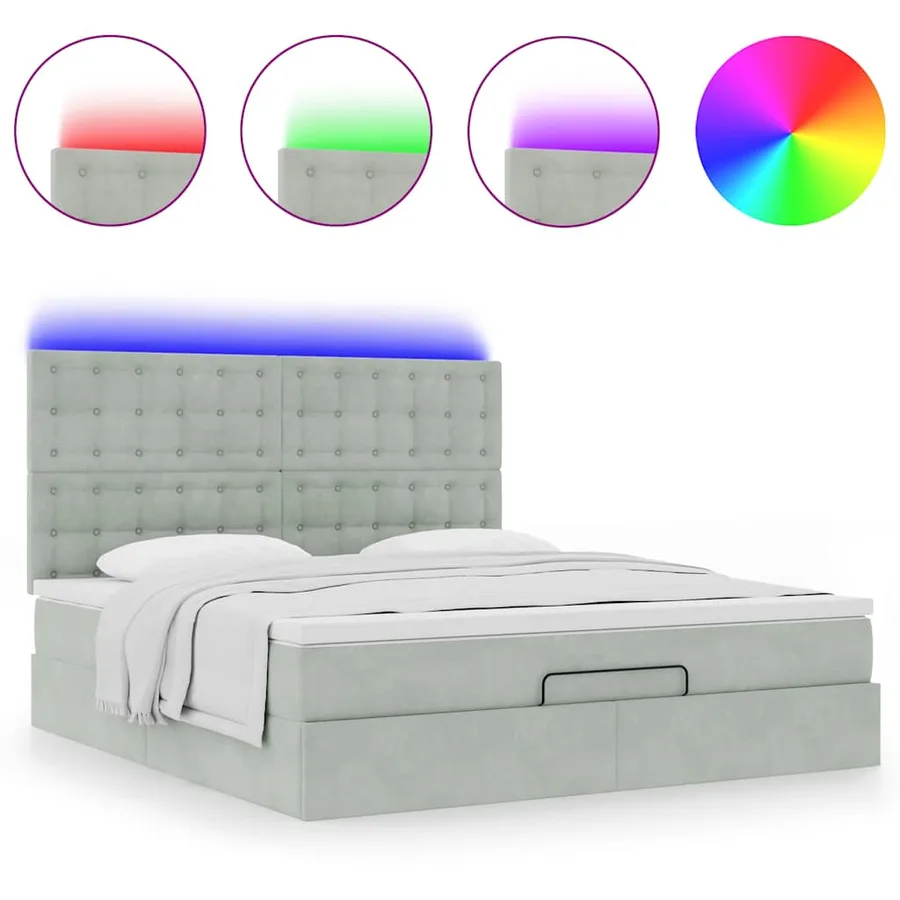 Cadre de lit ottoman et matelas gris clair 160x200cm velours - 5