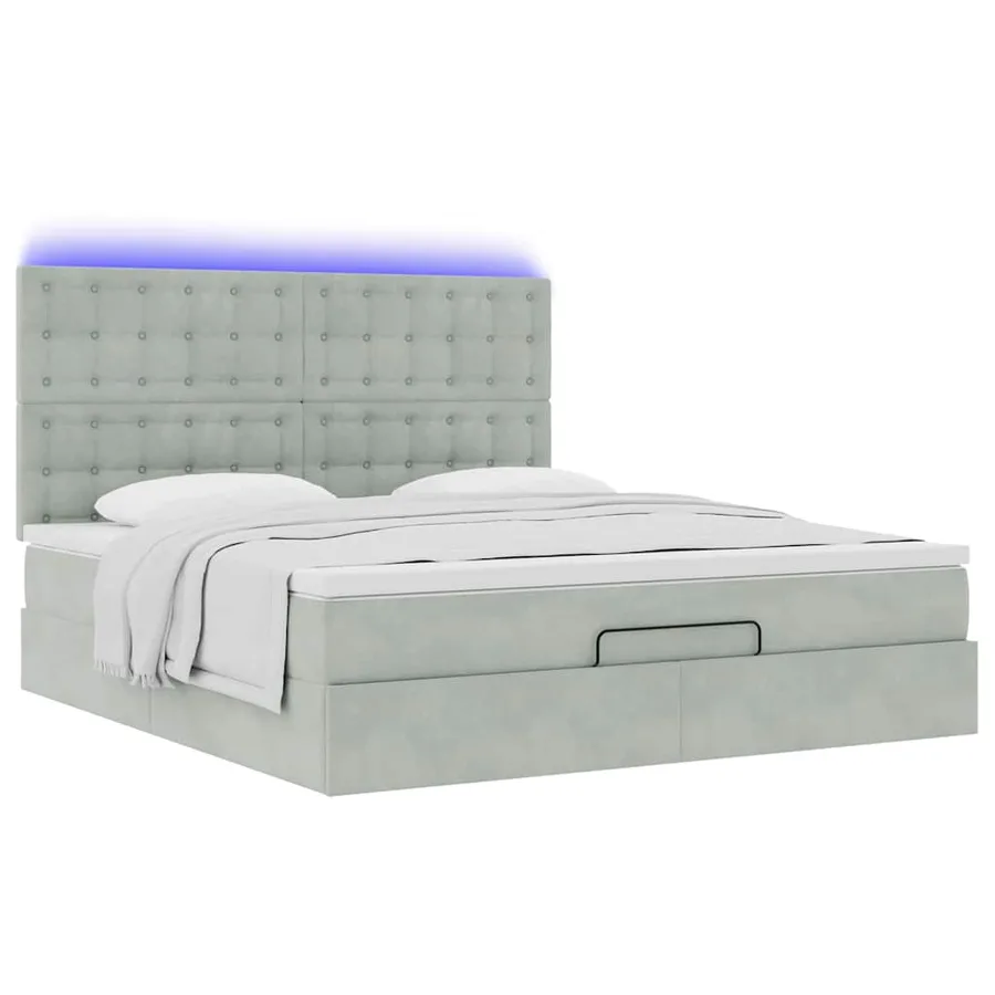 Cadre de lit ottoman et matelas gris clair 160x200cm velours - 6