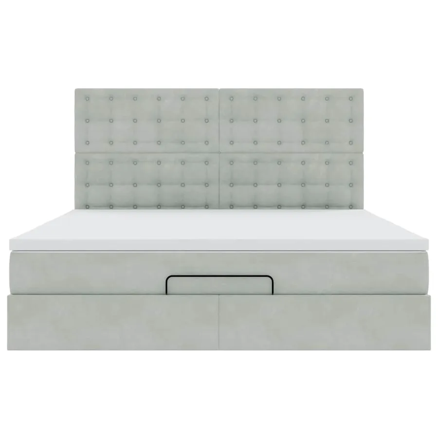 Cadre de lit ottoman et matelas gris clair 160x200cm velours - 7