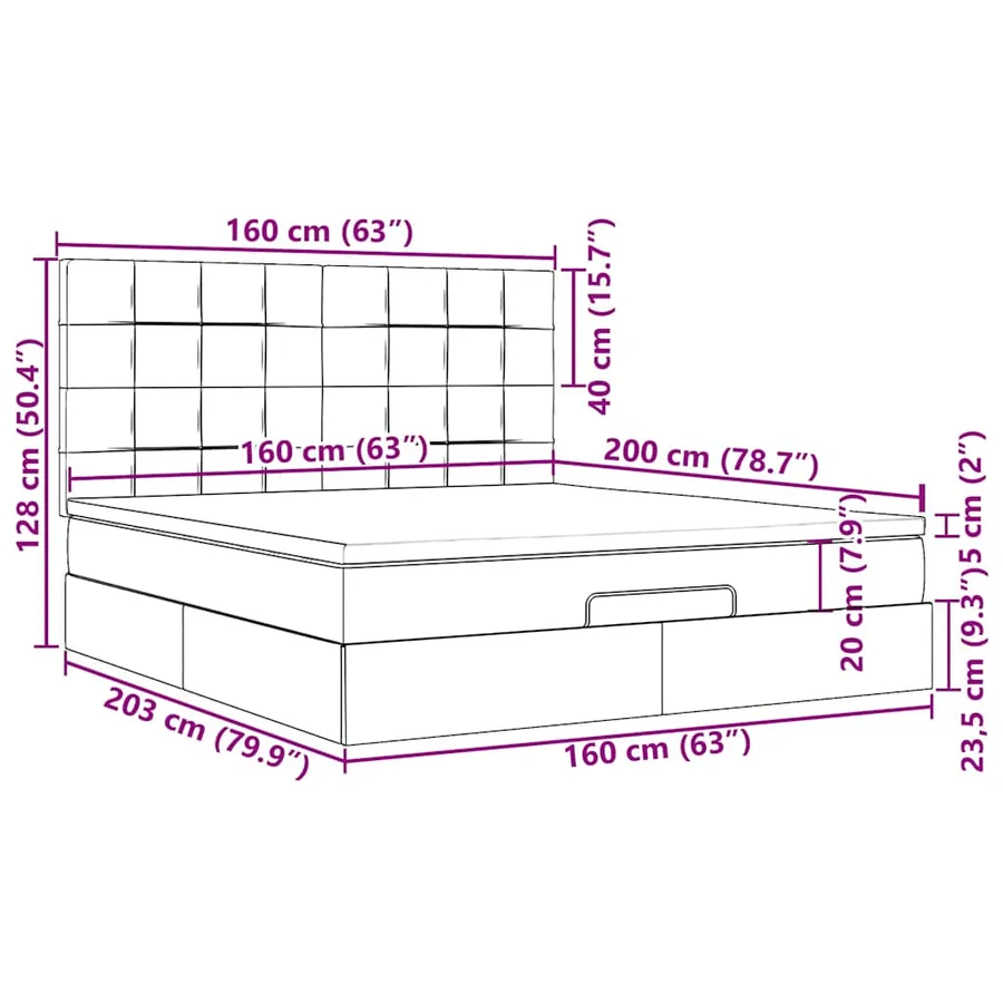 Cadre de lit ottoman et matelas gris clair 160x200cm velours - 18