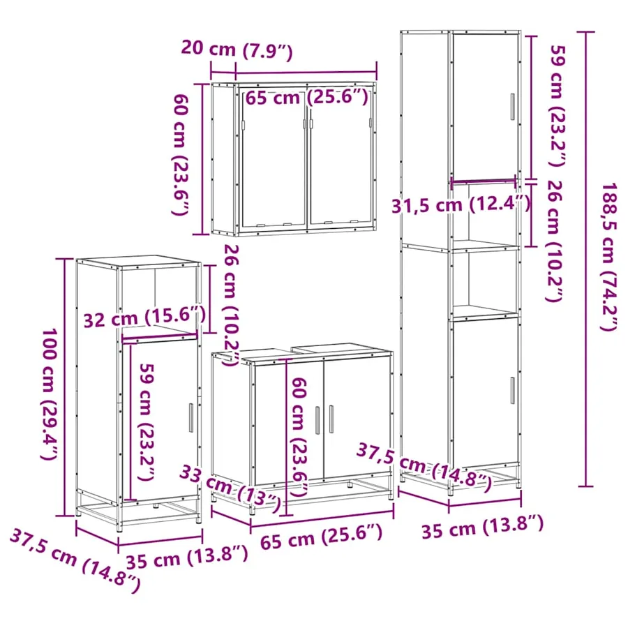 Ensemble meubles salle de bain 4 pcs chêne fumé bois ingénierie - 11